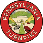 Vintage Pennsylvania Turnpike emblem: cars driving out of a mountain tunnel